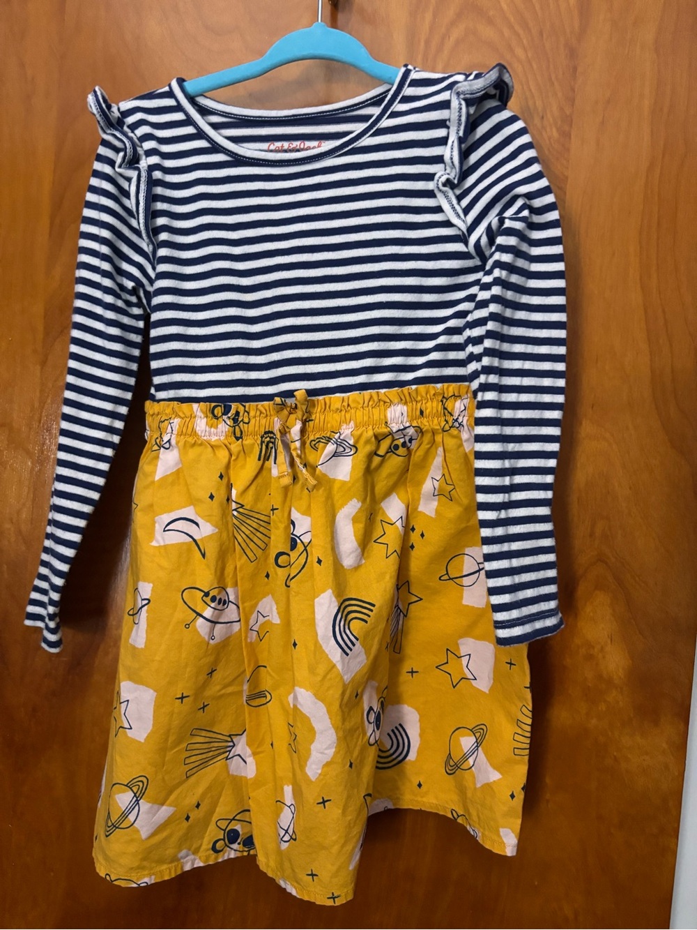 Striped Navy & Mustard Kids Dress - Casual Long Sleeve Dress